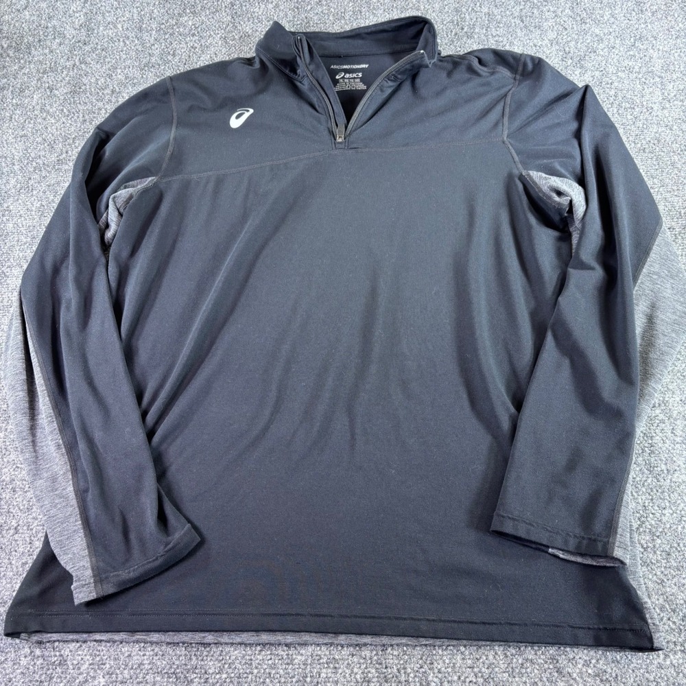 Asics 1/4 Zip Pullover Mens XL Black Grey MotionDry Thumbhole Running Activewear